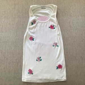Lauren Moshi Esmeralda Pink Rose Skull ribbed tank top women’s size medium M